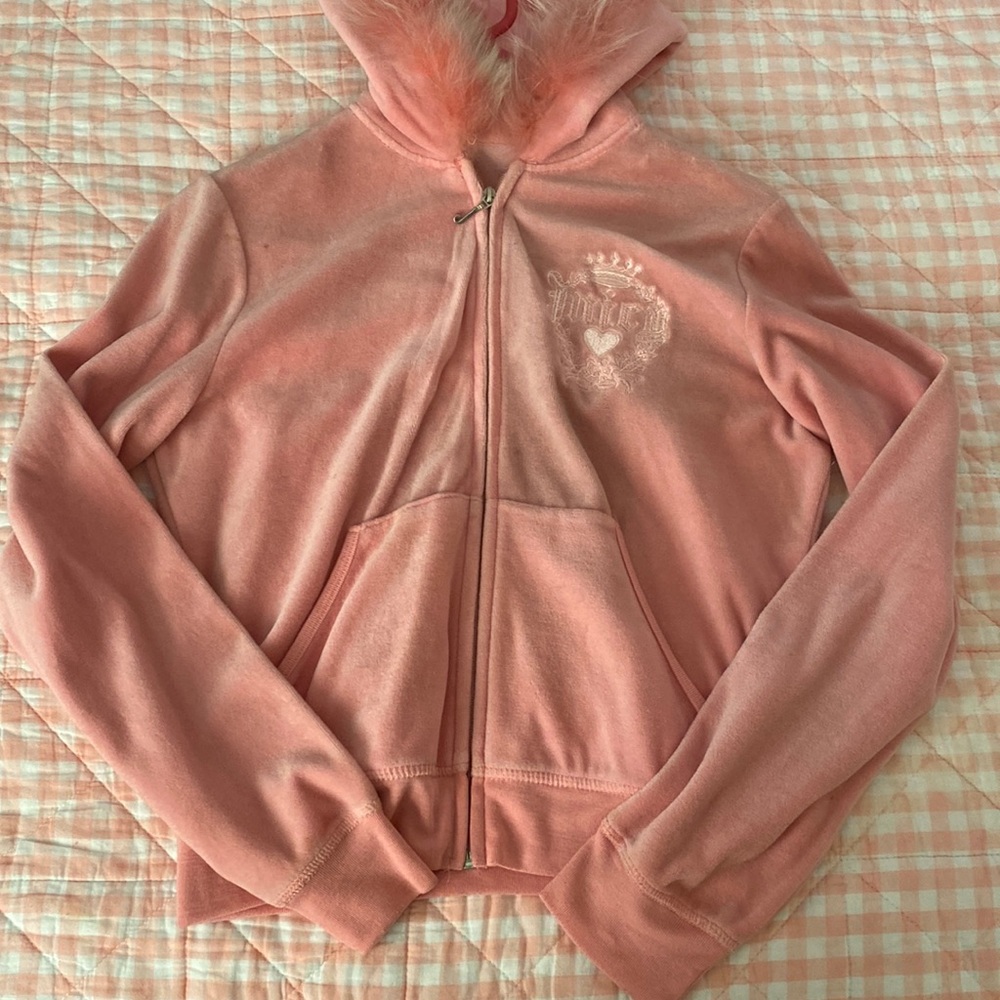 Very Rare Fur Trimmed Pink Velour Zip Up Jacket